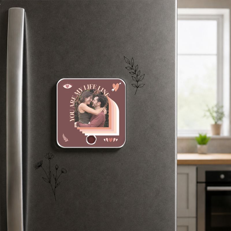 Customisable Musical Fridge Magnet with Photo, Song and Audio Message, Romantic Gift for Couples, Him or Her Memorable Photo Frame Home Decor Rechargeable Speaker